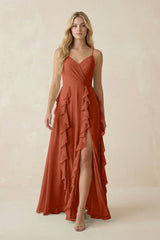 Tiered Ruffle A - Line Chiffon Bridesmaid Dress in Spice - KissProm Bridesmaid Dresses