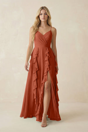 Tiered Ruffle A - Line Chiffon Bridesmaid Dress in Spice - KissProm Bridesmaid Dresses