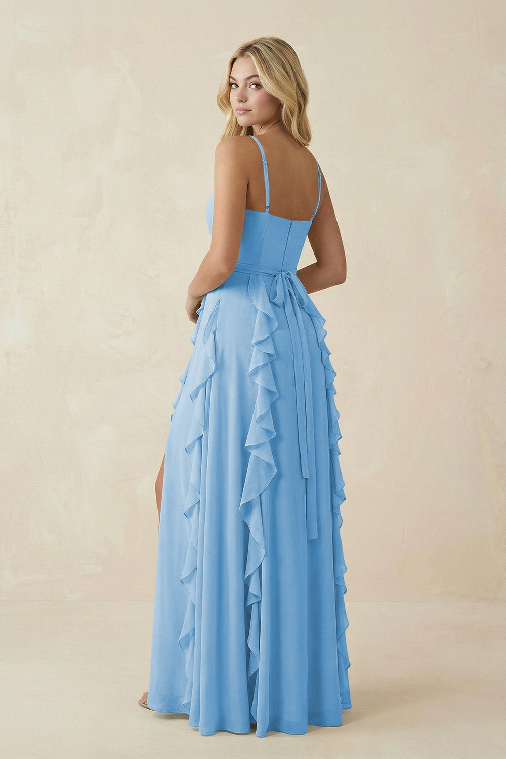 Tiered Ruffle A - Line Chiffon Bridesmaid Dress in Steel Blue - KissProm Bridesmaid Dresses