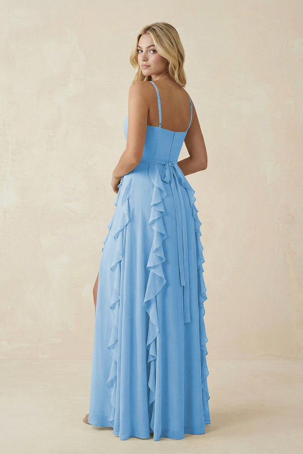 Tiered Ruffle A - Line Chiffon Bridesmaid Dress in Steel Blue - KissProm Bridesmaid Dresses