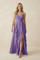 Tiered Ruffle A - Line Chiffon Bridesmaid Dress in Tahiti - KissProm Bridesmaid Dresses