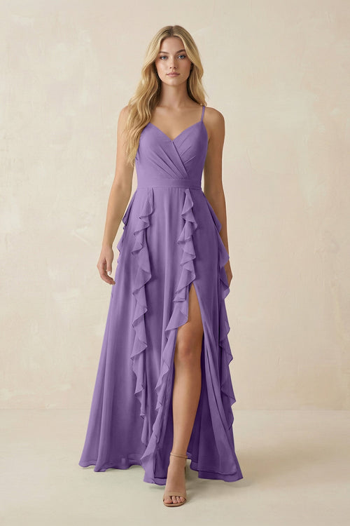 Tiered Ruffle A - Line Chiffon Bridesmaid Dress in Tahiti - KissProm Bridesmaid Dresses