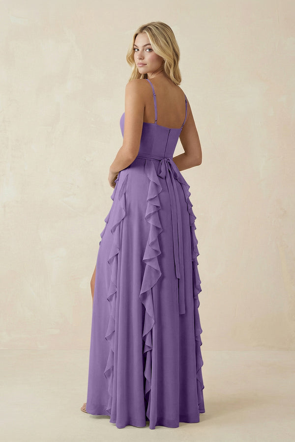 Tiered Ruffle A - Line Chiffon Bridesmaid Dress in Tahiti - KissProm Bridesmaid Dresses