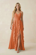 Tiered Ruffle A - Line Chiffon Bridesmaid Dress in Terracotta - KissProm Bridesmaid Dresses