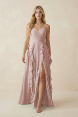 Tiered Ruffle A - Line Chiffon Bridesmaid Dress in Toffee - KissProm Bridesmaid Dresses