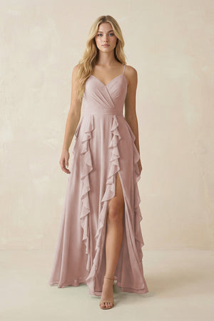 Tiered Ruffle A - Line Chiffon Bridesmaid Dress in Toffee - KissProm Bridesmaid Dresses