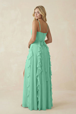 Tiered Ruffle A - Line Chiffon Bridesmaid Dress in Turquoise - KissProm Bridesmaid Dresses