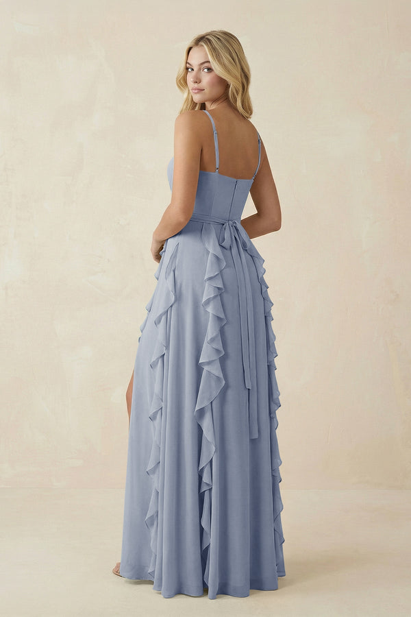 Tiered Ruffle A - Line Chiffon Bridesmaid Dress in Twilight - KissProm Bridesmaid Dresses