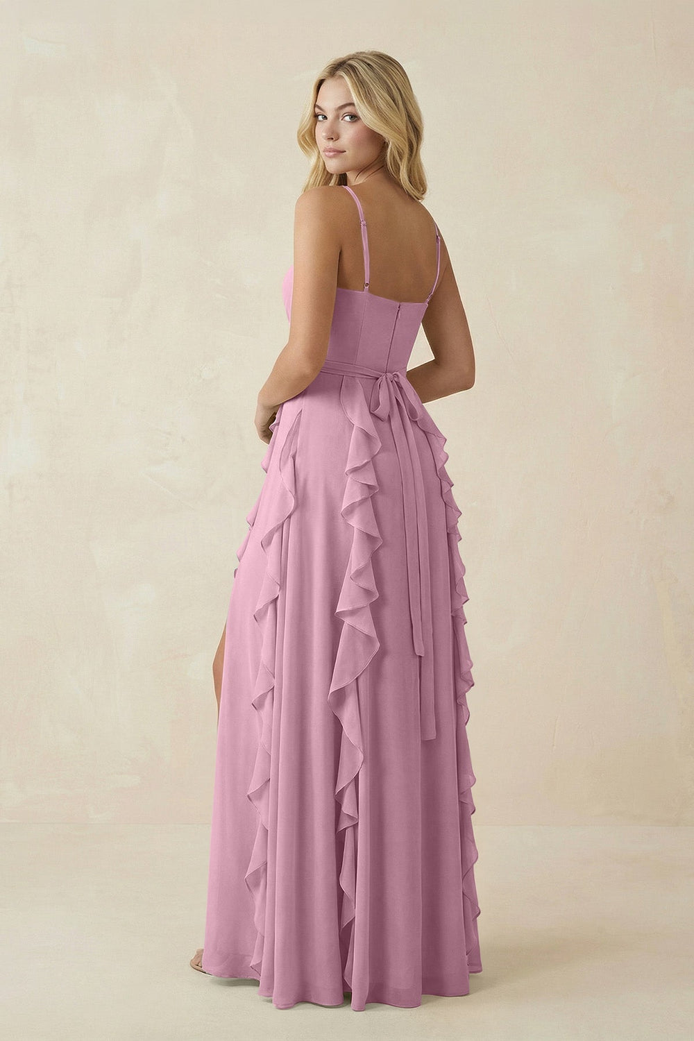 Tiered Ruffle A - Line Chiffon Bridesmaid Dress in Vintage Mauve - KissProm Bridesmaid Dresses