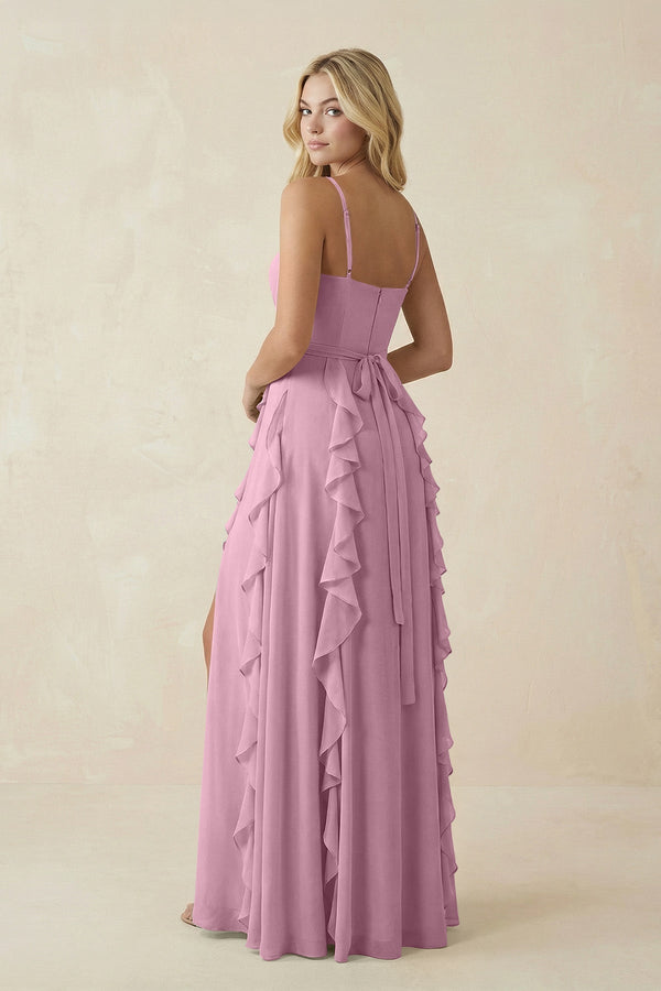 Tiered Ruffle A - Line Chiffon Bridesmaid Dress in Vintage Mauve - KissProm Bridesmaid Dresses