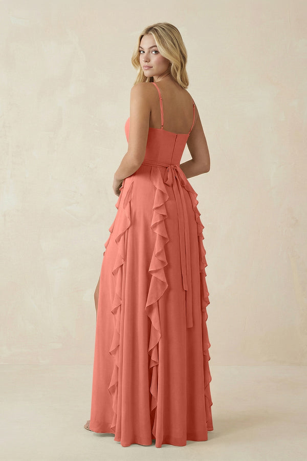 KissProm Tiered Ruffle A-Line Chiffon Bridesmaid Dress in Wild Rose, Wild Rose / 2