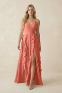 Tiered Ruffle A - Line Chiffon Bridesmaid Dress in Wild Rose - KissProm Bridesmaid Dresses