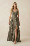 Tiered Ruffle A - Line Chiffon Bridesmaid Dress in Willow Green - KissProm Bridesmaid Dresses