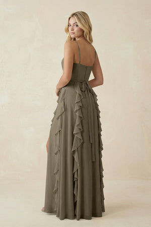 Tiered Ruffle A - Line Chiffon Bridesmaid Dress in Willow Green - KissProm Bridesmaid Dresses
