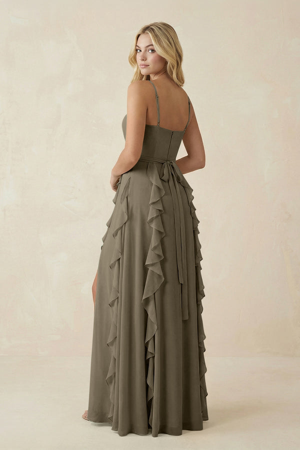 Tiered Ruffle A - Line Chiffon Bridesmaid Dress in Willow Green - KissProm Bridesmaid Dresses