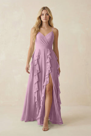 Tiered Ruffle A - Line Chiffon Bridesmaid Dress in Wisteria - KissProm Bridesmaid Dresses
