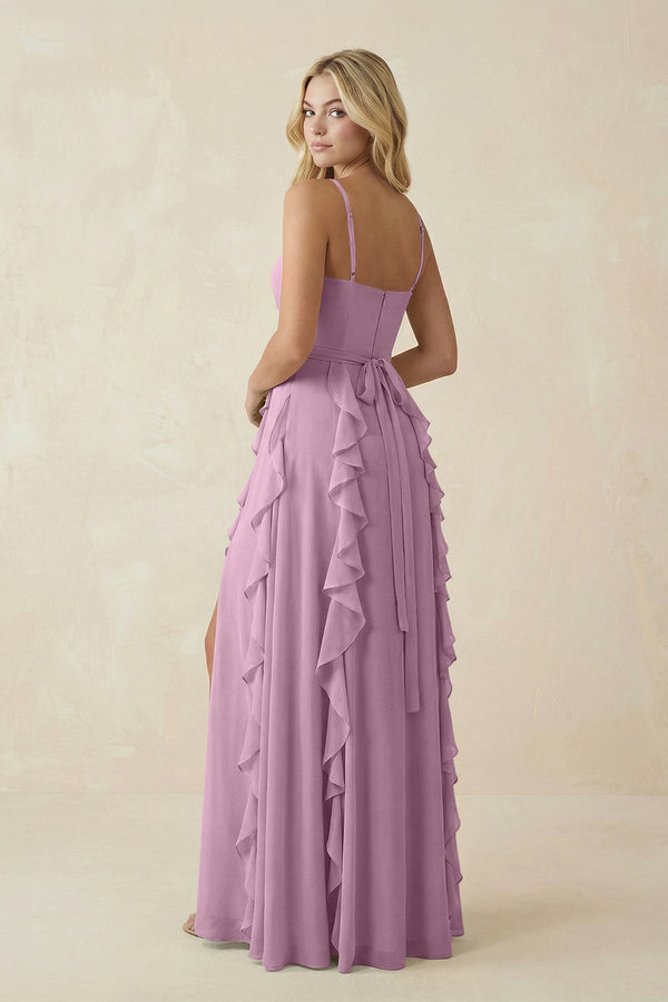 Tiered Ruffle A - Line Chiffon Bridesmaid Dress in Wisteria - KissProm Bridesmaid Dresses