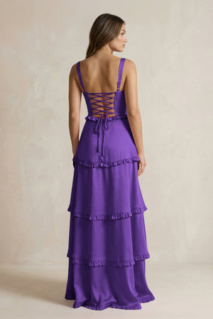 Tiered Ruffled A - Line Bridesmaid Dress With Slit in Amethyst - KissProm Bridesmaid Dresses
