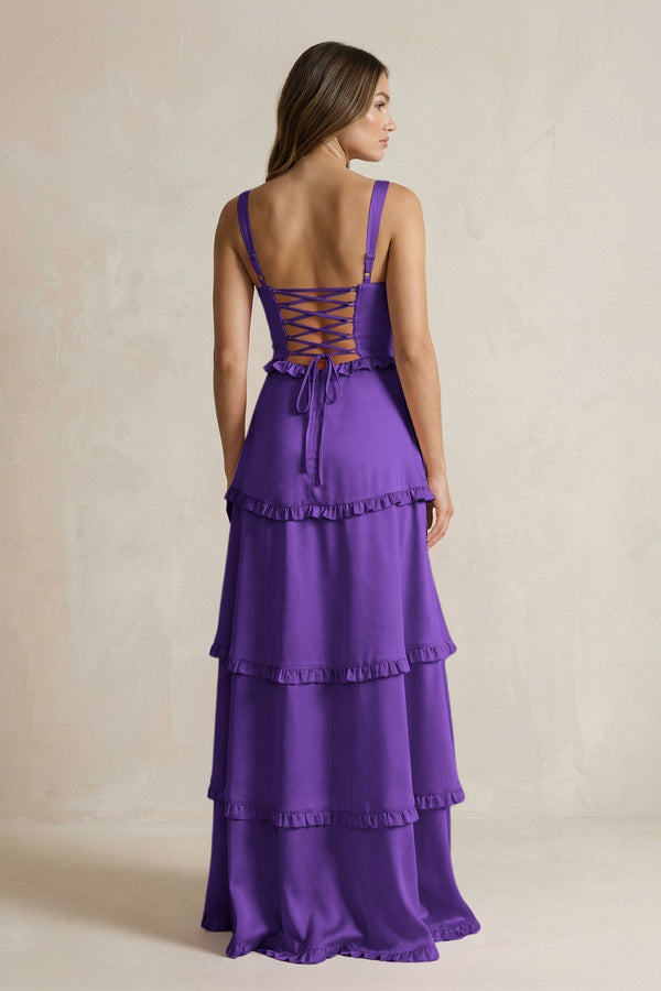 Tiered Ruffled A - Line Bridesmaid Dress With Slit in Amethyst - KissProm Bridesmaid Dresses