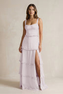 Tiered Ruffled A - Line Bridesmaid Dress With Slit in Dusk - KissProm Bridesmaid Dresses