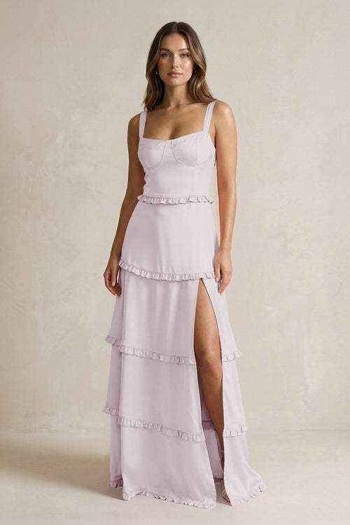 Tiered Ruffled A - Line Bridesmaid Dress With Slit in Dusk - KissProm Bridesmaid Dresses