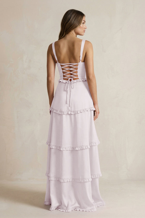 Tiered Ruffled A - Line Bridesmaid Dress With Slit in Dusk - KissProm Bridesmaid Dresses