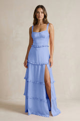 Tiered Ruffled A - Line Bridesmaid Dress With Slit in Ice - KissProm Bridesmaid Dresses