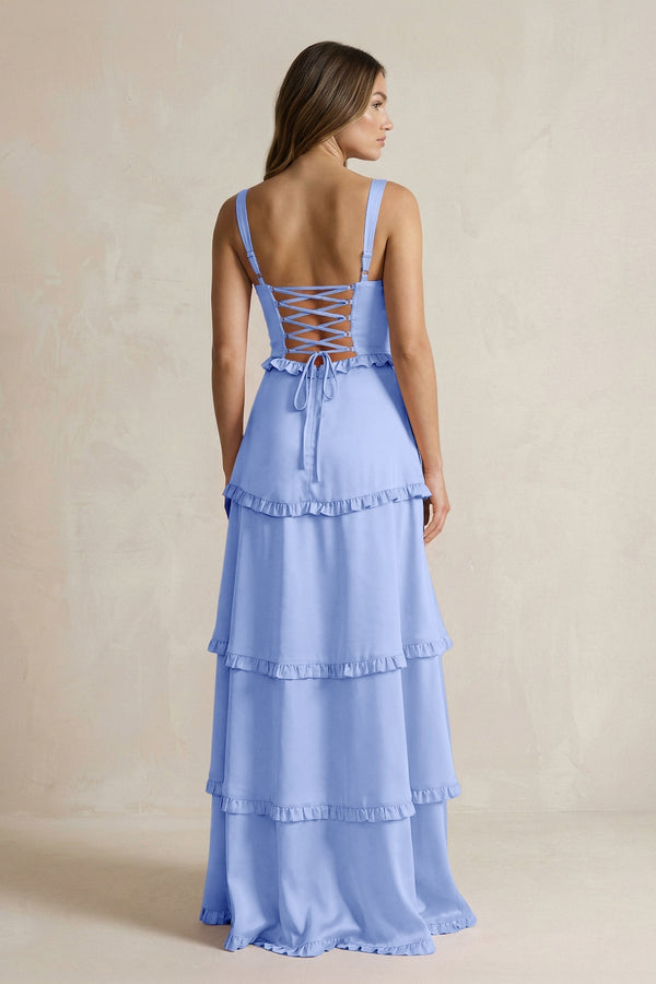 Tiered Ruffled A - Line Bridesmaid Dress With Slit in Ice - KissProm Bridesmaid Dresses