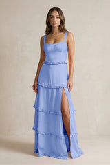 Tiered Ruffled A - Line Bridesmaid Dress With Slit in Ice - KissProm Bridesmaid Dresses