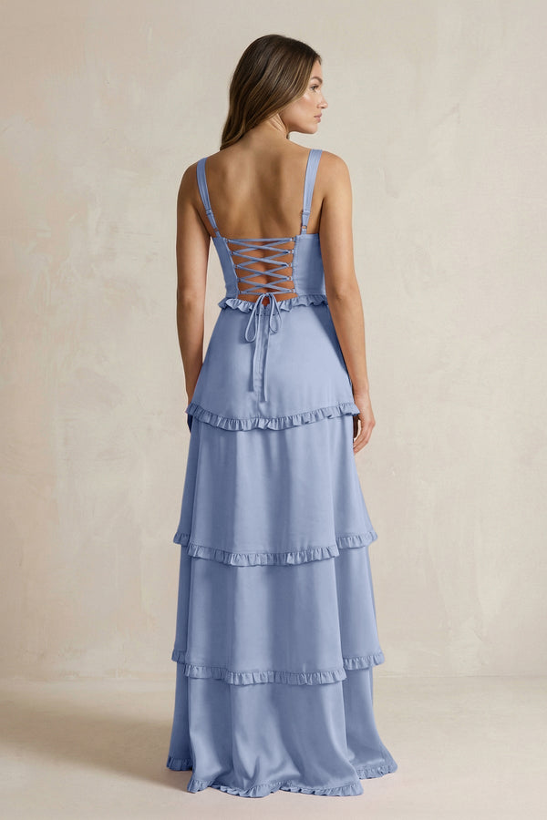 Tiered Ruffled A - Line Bridesmaid Dress With Slit in Mist - KissProm Bridesmaid Dresses