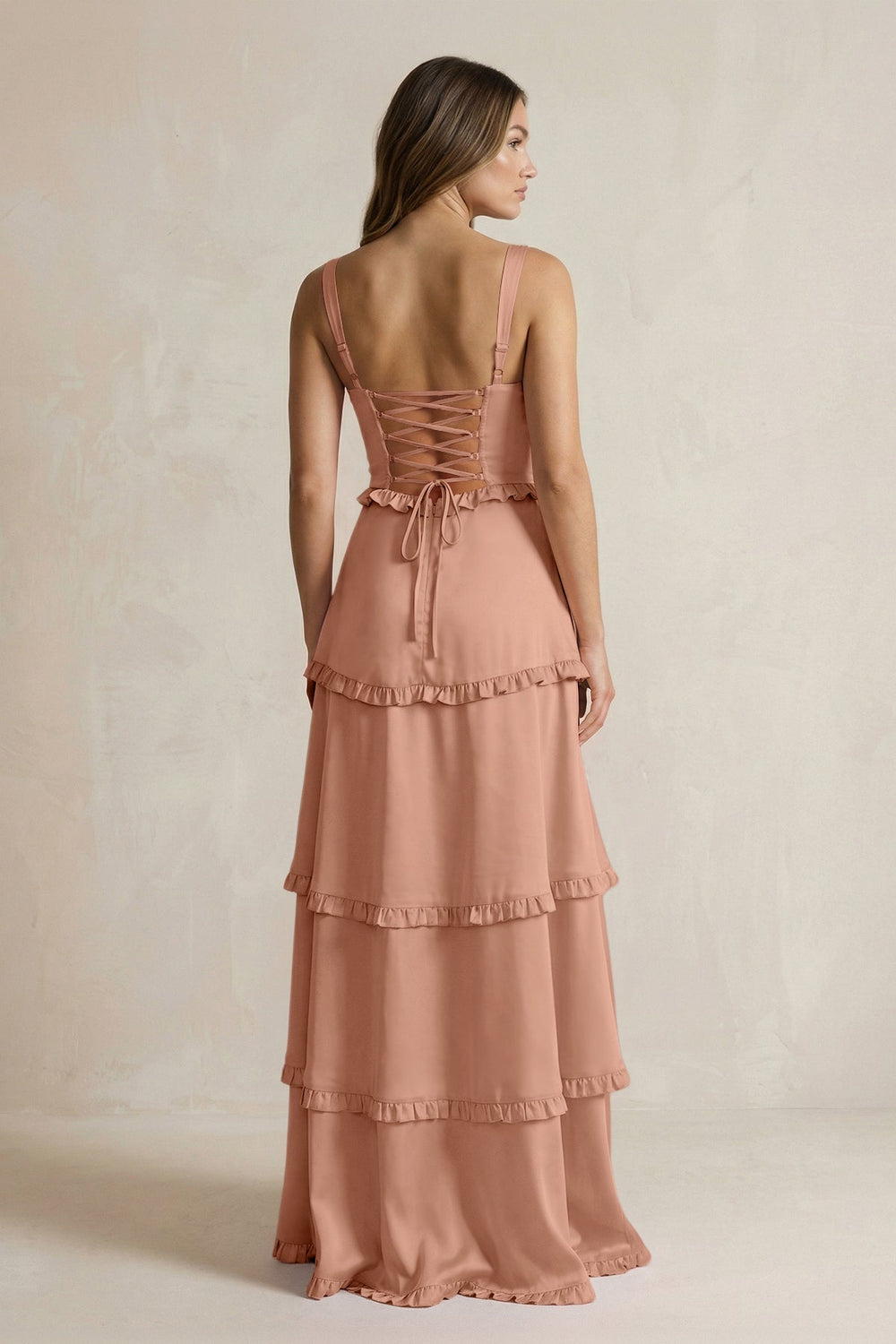 Tiered Ruffled A - Line Bridesmaid Dress With Slit in Rosette - KissProm Bridesmaid Dresses