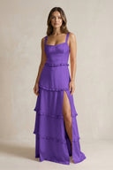 Tiered Ruffled A - Line Bridesmaid Dress With Slit in Tahiti - KissProm Bridesmaid Dresses
