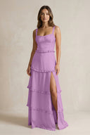 Tiered Ruffled A - Line Bridesmaid Dress With Slit in Vintage Mauve - KissProm Bridesmaid Dresses