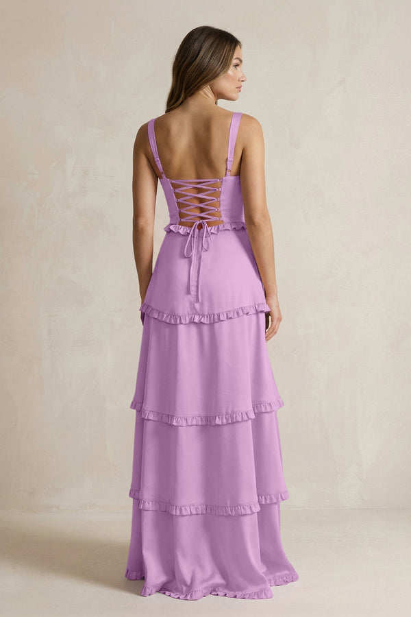 Tiered Ruffled A - Line Bridesmaid Dress With Slit in Vintage Mauve - KissProm Bridesmaid Dresses