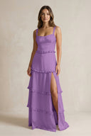 Tiered Ruffled A - Line Bridesmaid Dress With Slit in Wisteria - KissProm Bridesmaid Dresses