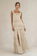 Tiered Square Neck Ruffled A - Line Bridesmaid Dress in Champagne - KissProm Bridesmaid Dresses