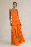 Tiered Square Neck Ruffled A - Line Bridesmaid Dress in Cinnamon - KissProm Bridesmaid Dresses