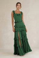 Tiered Square Neck Ruffled A - Line Bridesmaid Dress in Dark Green - KissProm Bridesmaid Dresses