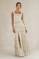 Tiered Square Neck Ruffled A - Line Bridesmaid Dress in Dove Gray - KissProm Bridesmaid Dresses