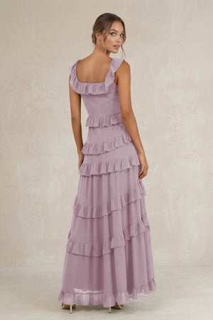 Tiered Square Neck Ruffled A - Line Bridesmaid Dress in Dusk - KissProm Bridesmaid Dresses