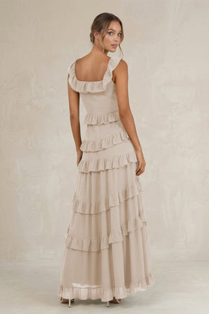 Tiered Square Neck Ruffled A - Line Bridesmaid Dress in Frost - KissProm Bridesmaid Dresses