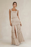 Tiered Square Neck Ruffled A - Line Bridesmaid Dress in Frost - KissProm Bridesmaid Dresses