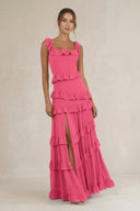 Tiered Square Neck Ruffled A - Line Bridesmaid Dress in Fuchsia - KissProm Bridesmaid Dresses