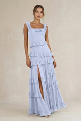 Tiered Square Neck Ruffled A - Line Bridesmaid Dress in Ice - KissProm Bridesmaid Dresses