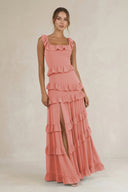 Tiered Square Neck Ruffled A - Line Bridesmaid Dress in Mulberry - KissProm Bridesmaid Dresses