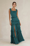Tiered Square Neck Ruffled A - Line Bridesmaid Dress in Pine - KissProm Bridesmaid Dresses