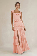 Tiered Square Neck Ruffled A - Line Bridesmaid Dress in Rose Petal - KissProm Bridesmaid Dresses