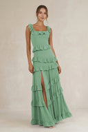 Tiered Square Neck Ruffled A - Line Bridesmaid Dress in Sea Glass - KissProm Bridesmaid Dresses