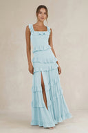 Tiered Square Neck Ruffled A - Line Bridesmaid Dress in Sky Blue - KissProm Bridesmaid Dresses