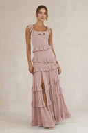 Tiered Square Neck Ruffled A - Line Bridesmaid Dress in Toffee - KissProm Bridesmaid Dresses